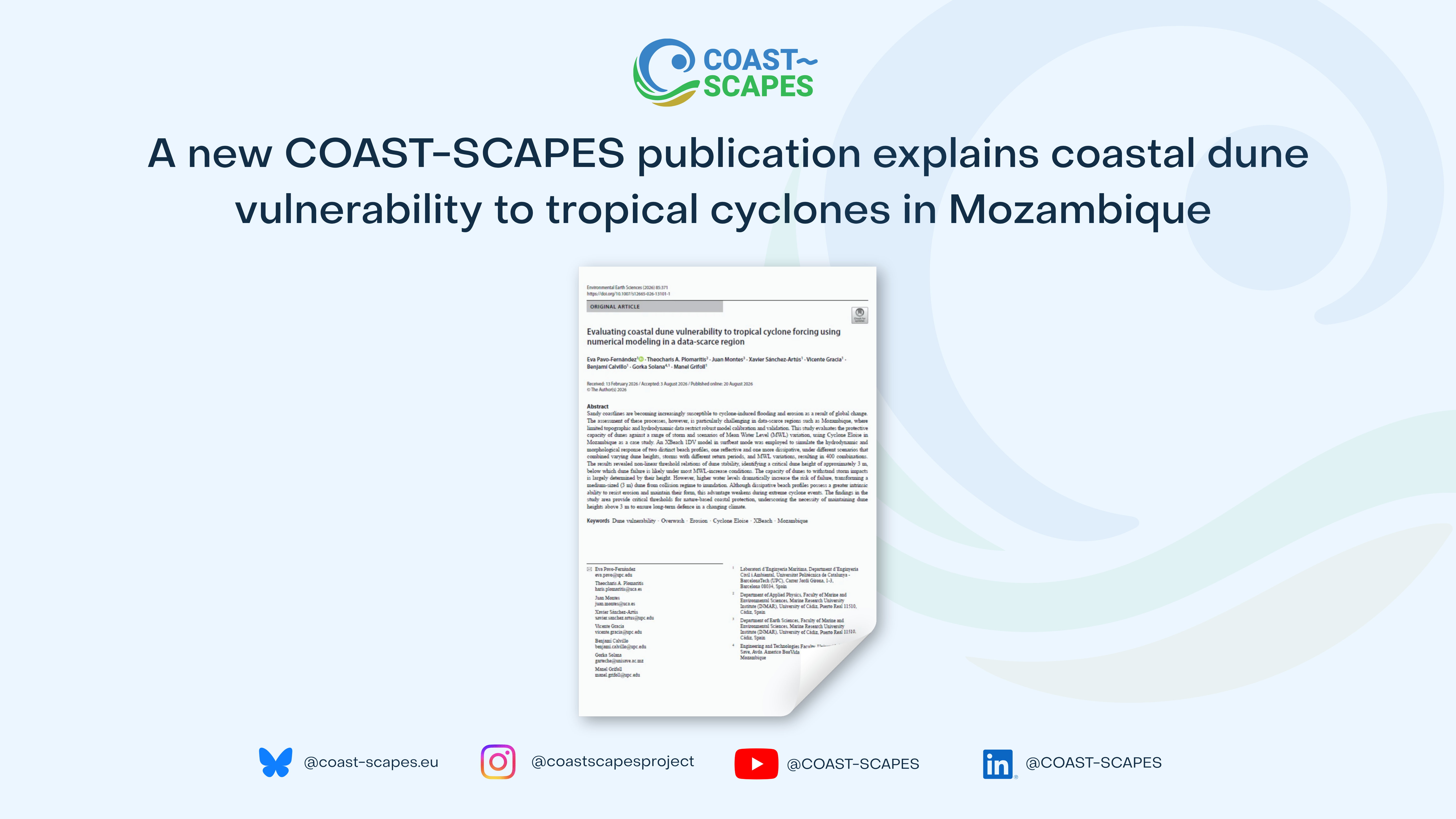 A new COAST-SCAPES publication explains coastal dune vulnerability to tropical cyclones in Mozambique